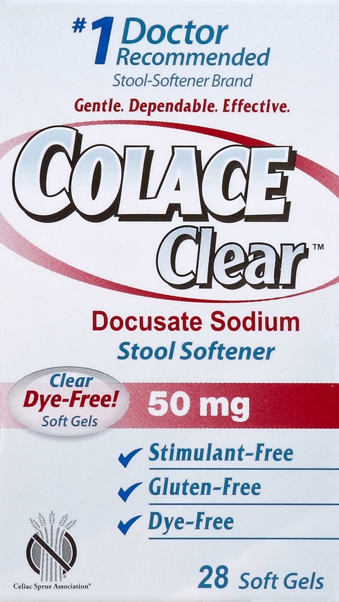 slide 2 of 4, Colace Softgel 50 Mg Clear Stool Softener, 28 ct