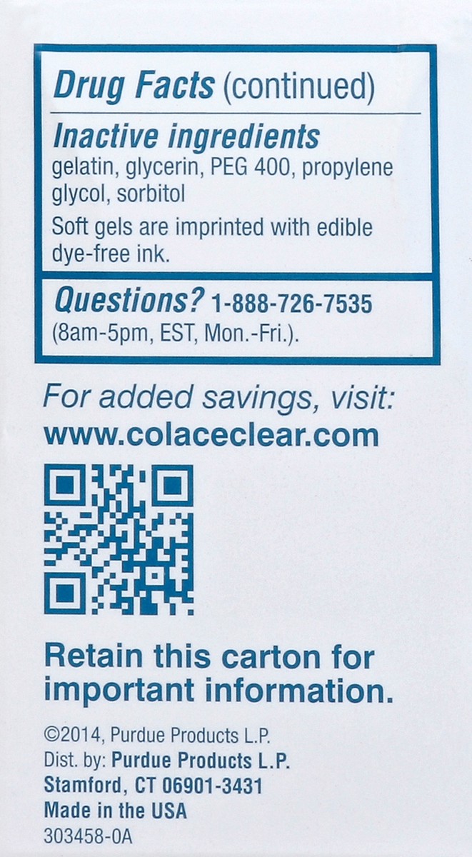 slide 4 of 4, Colace Softgel 50 Mg Clear Stool Softener, 28 ct