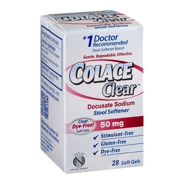 slide 1 of 4, Colace Softgel 50 Mg Clear Stool Softener, 28 ct