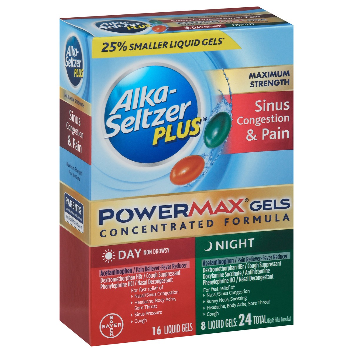 slide 2 of 9, Alka-Seltzer PowerMax Gels Day/Night Sinus & Cold, 24 ct