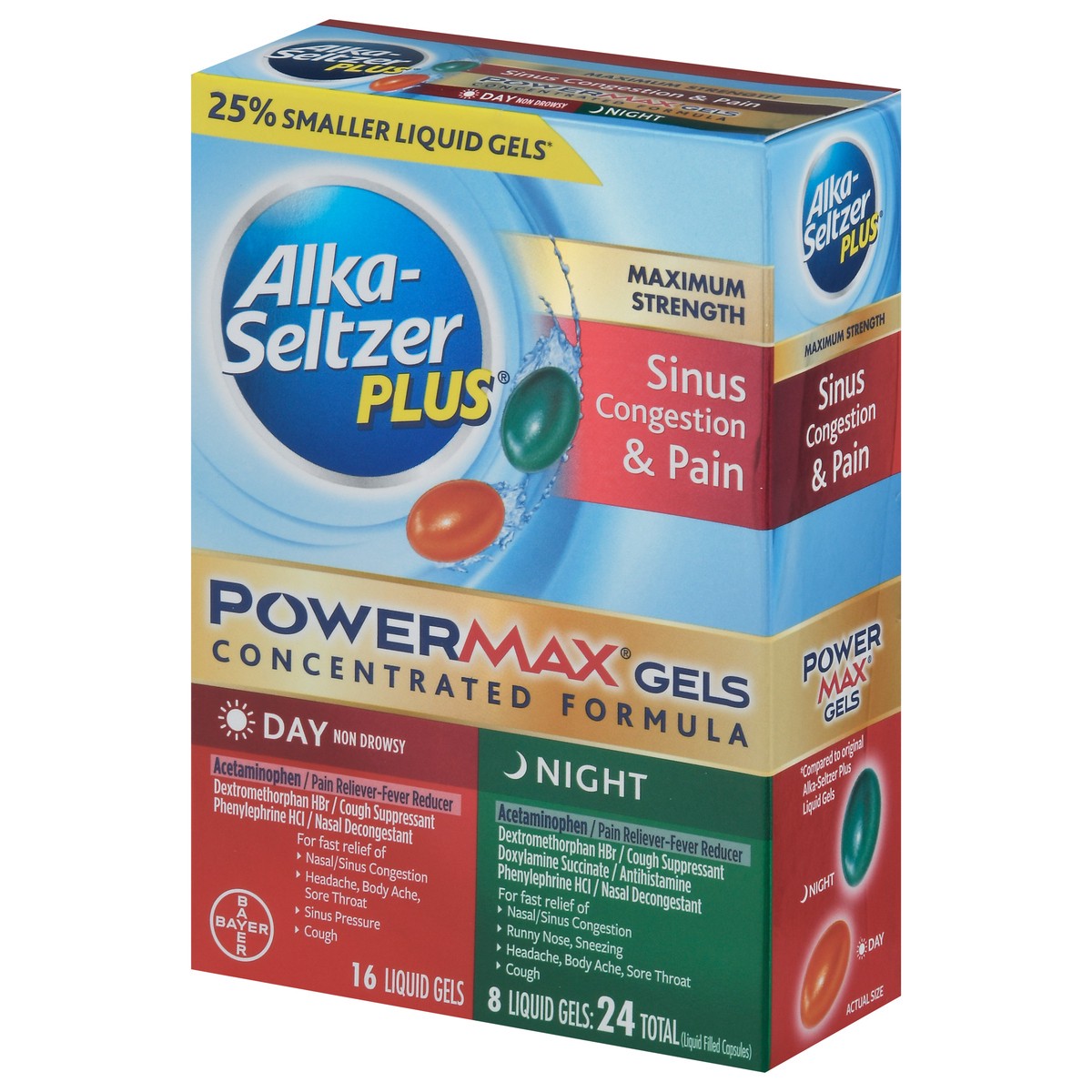 slide 3 of 9, Alka-Seltzer PowerMax Gels Day/Night Sinus & Cold, 24 ct