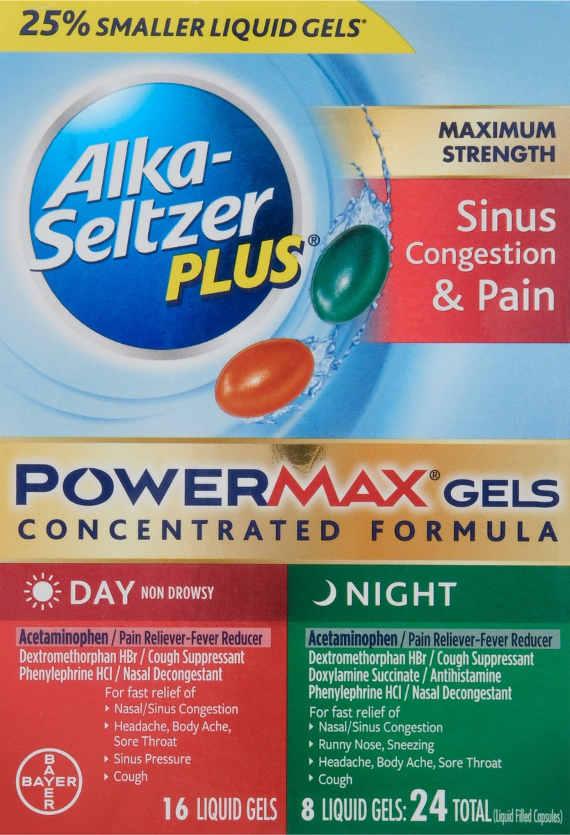 slide 6 of 9, Alka-Seltzer PowerMax Gels Day/Night Sinus & Cold, 24 ct