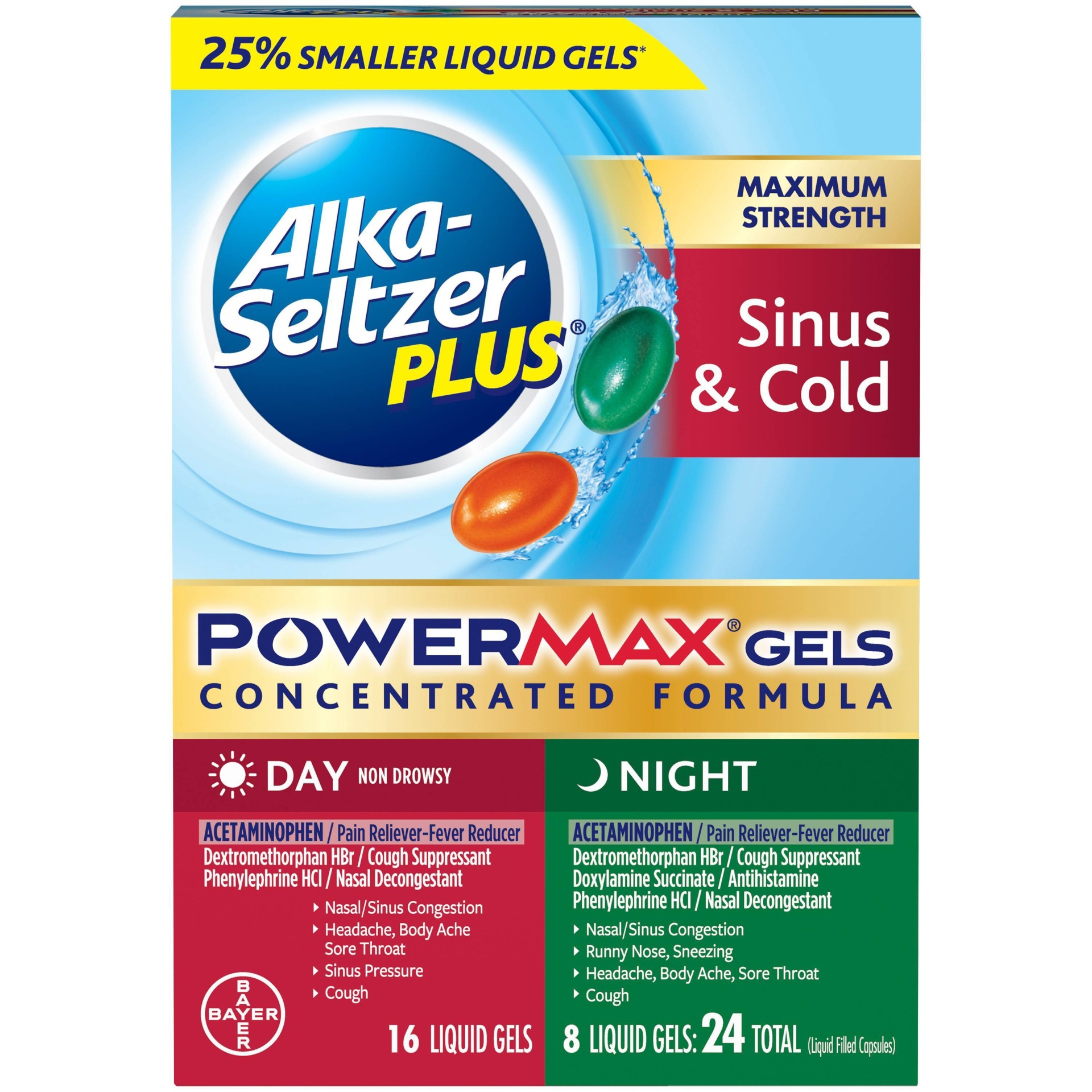slide 1 of 1, Alka-Seltzer Plus Sinus Cold Day Night Powermax Gels, 24 ct