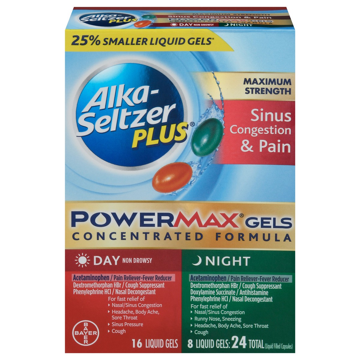 slide 1 of 9, Alka-Seltzer PowerMax Gels Day/Night Sinus & Cold, 24 ct