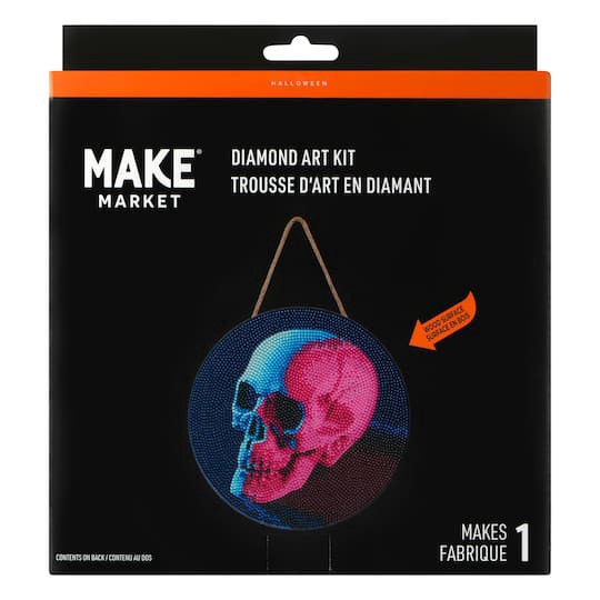 slide 1 of 4, 8" Neon Skull Round Wood Plaque Diamond Art Kit By Make Market, 8 in