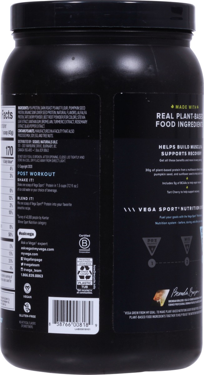 slide 10 of 11, Vega Sport Protein Powder - Peanut Butter - 21.1oz, 21.1 oz