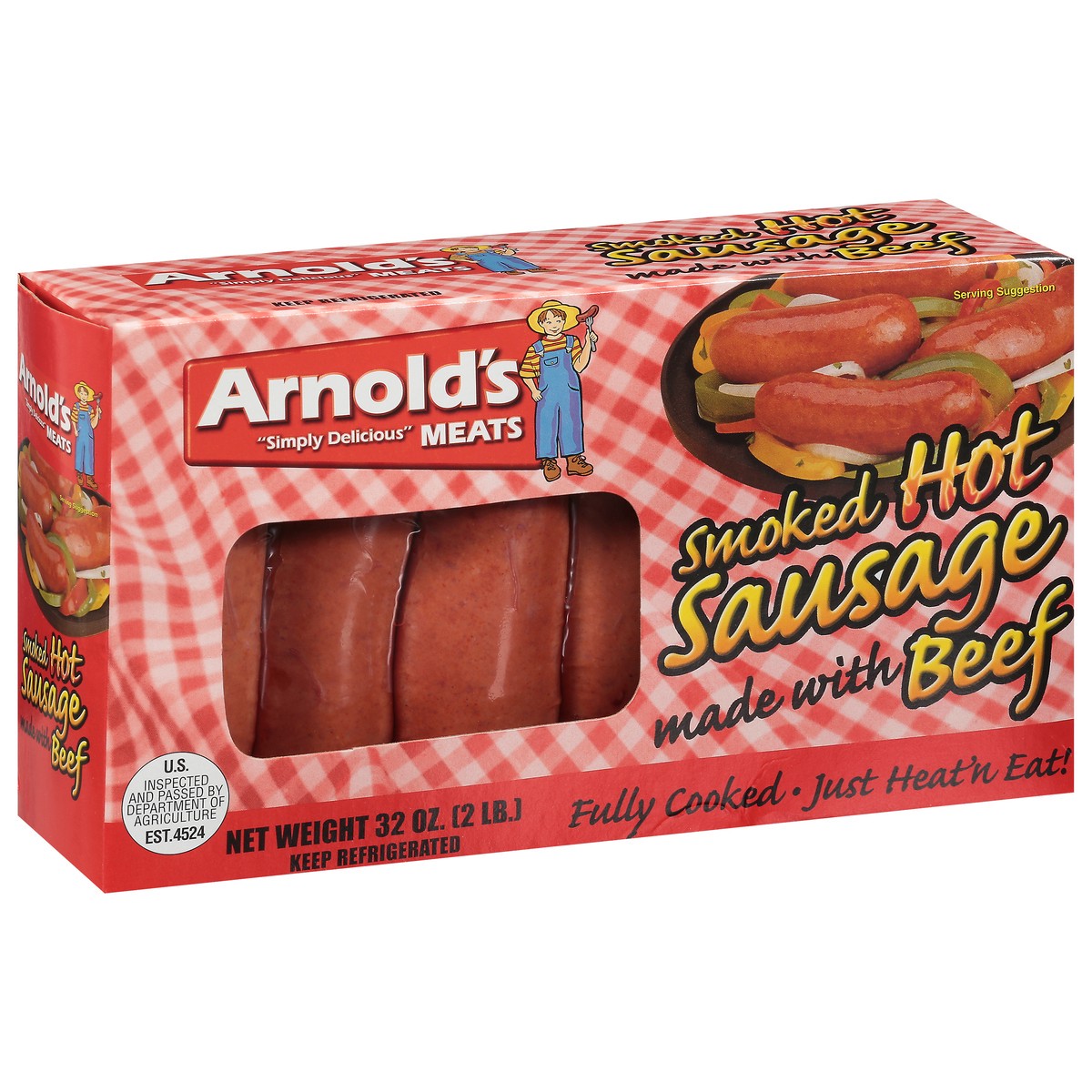 slide 10 of 11, Arnold's Hot Smoked Sausage 32 oz, 32 oz