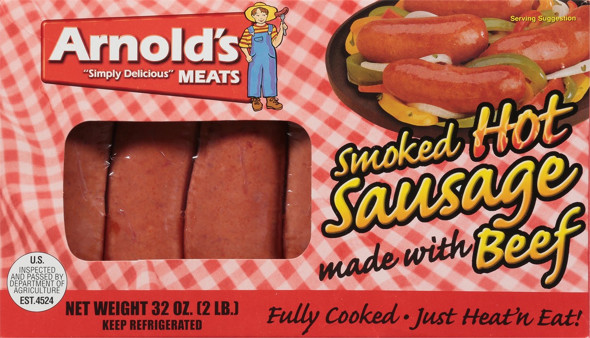 slide 6 of 11, Arnold's Hot Smoked Sausage 32 oz, 32 oz