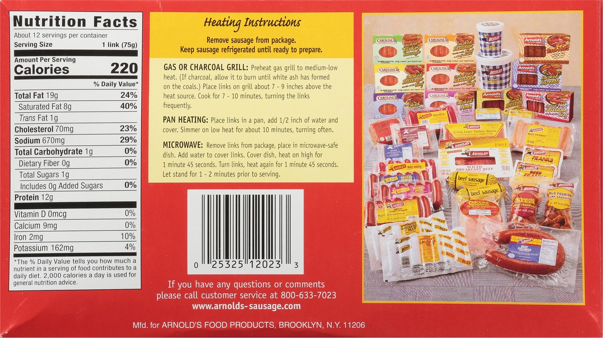 slide 5 of 11, Arnold's Hot Smoked Sausage 32 oz, 32 oz