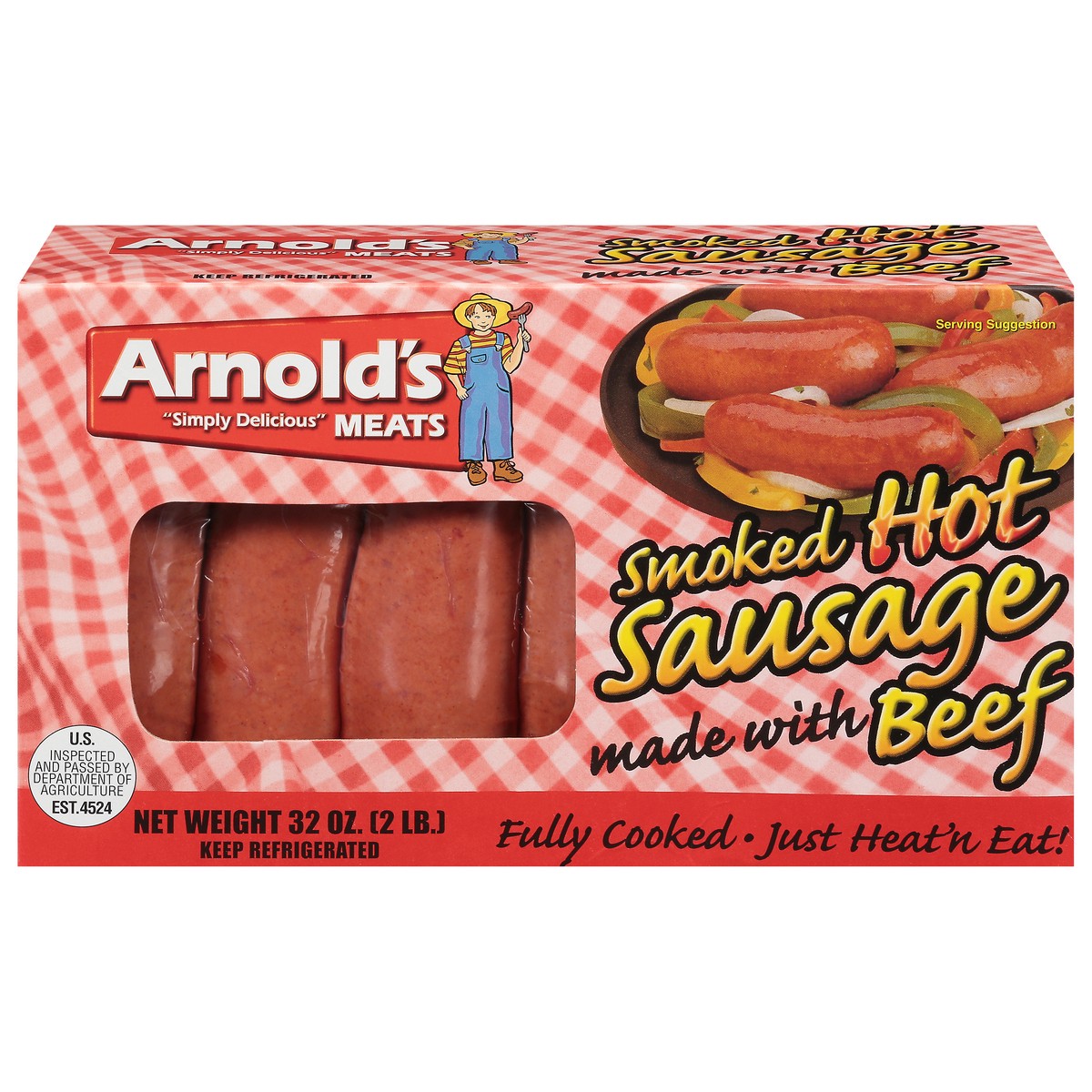 slide 7 of 11, Arnold's Hot Smoked Sausage 32 oz, 32 oz