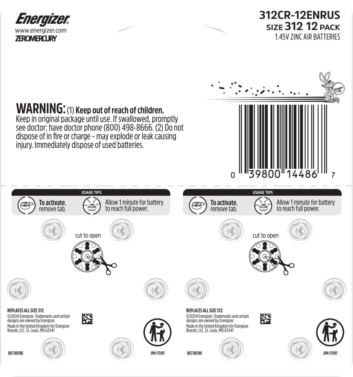 slide 2 of 4, Energizer Size 312 Batteries 12 Each, 12 ct