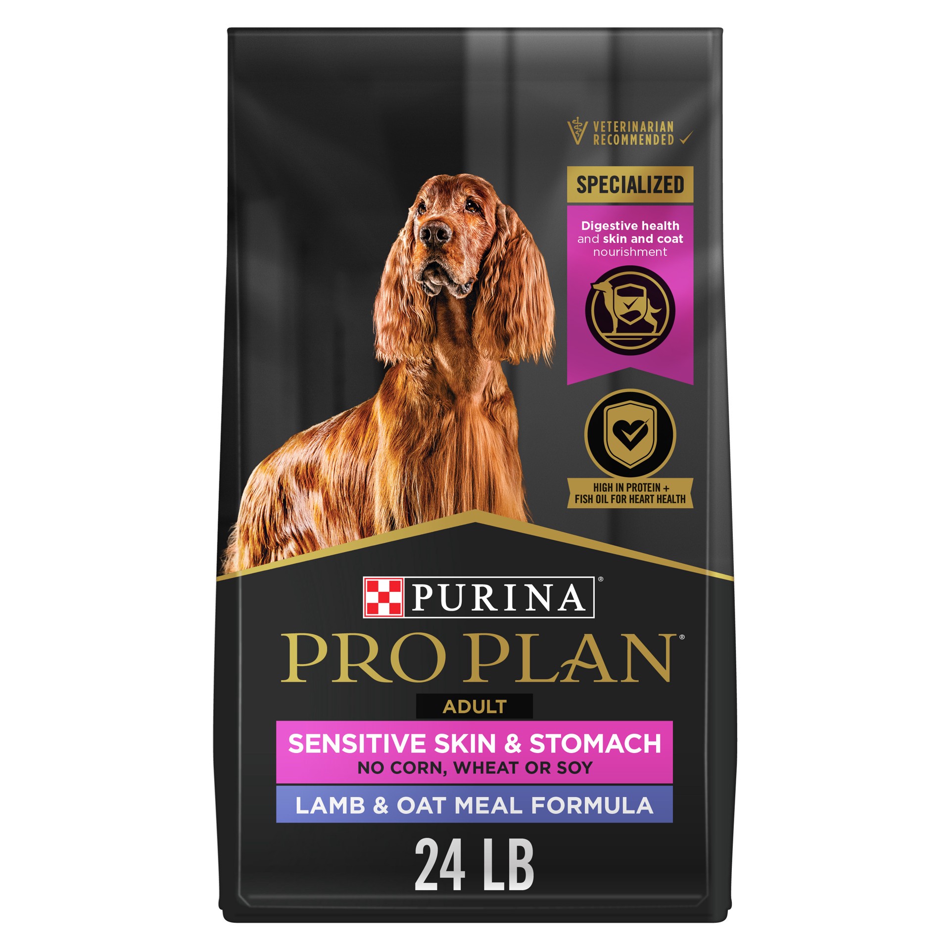 slide 1 of 8, Pro Plan Purina Pro Plan Sensitive Skin and Sensitive Stomach Dog Food Lamb and Oat Meal Formula, 24 lb