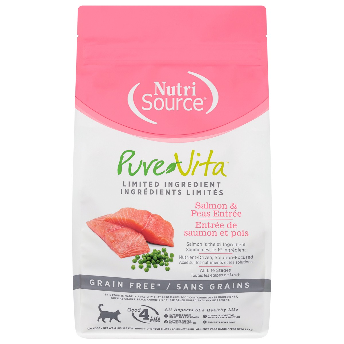 slide 8 of 15, NutriSource Pure Vita Grain Free Salmon & Peas Entree Cat Food 4 lb, 4 lb