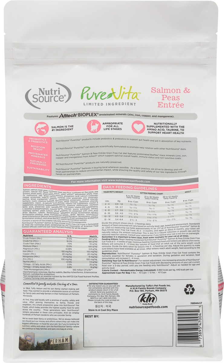 slide 4 of 15, NutriSource Pure Vita Grain Free Salmon & Peas Entree Cat Food 4 lb, 4 lb