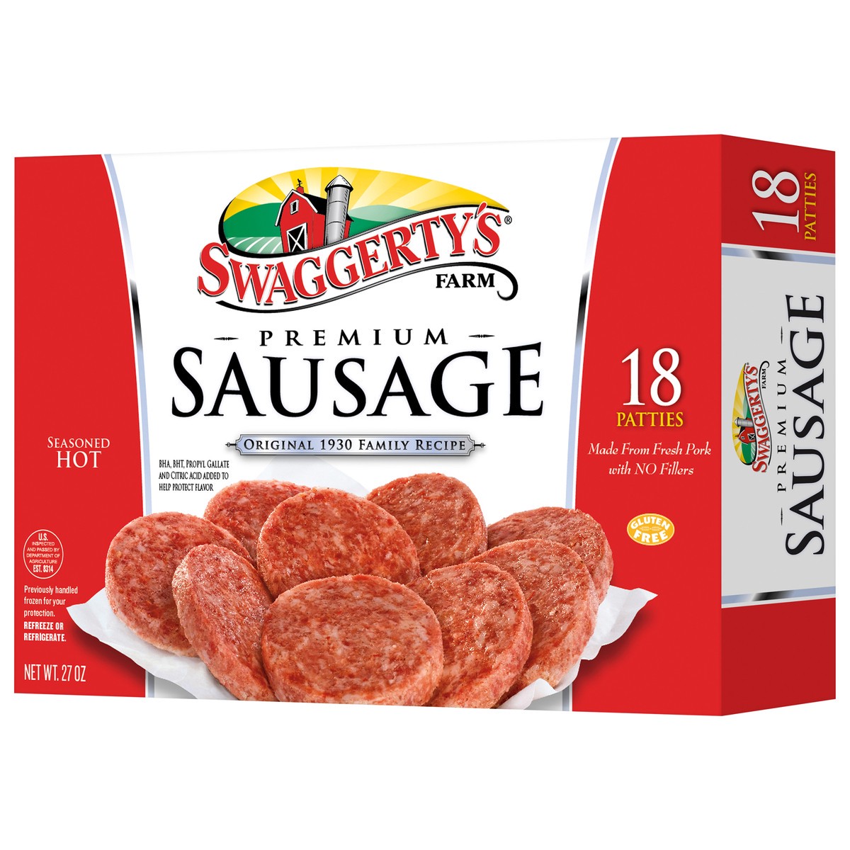 slide 4 of 9, Swaggerty's Farm Sausage Patties, Seasoned Hot, Premium, 27 oz