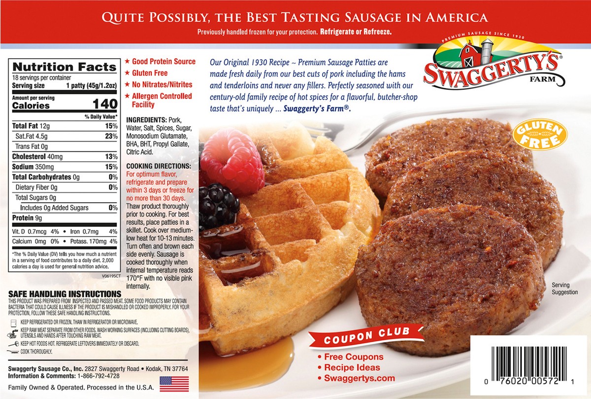 slide 3 of 9, Swaggerty's Farm Sausage Patties, Seasoned Hot, Premium, 27 oz