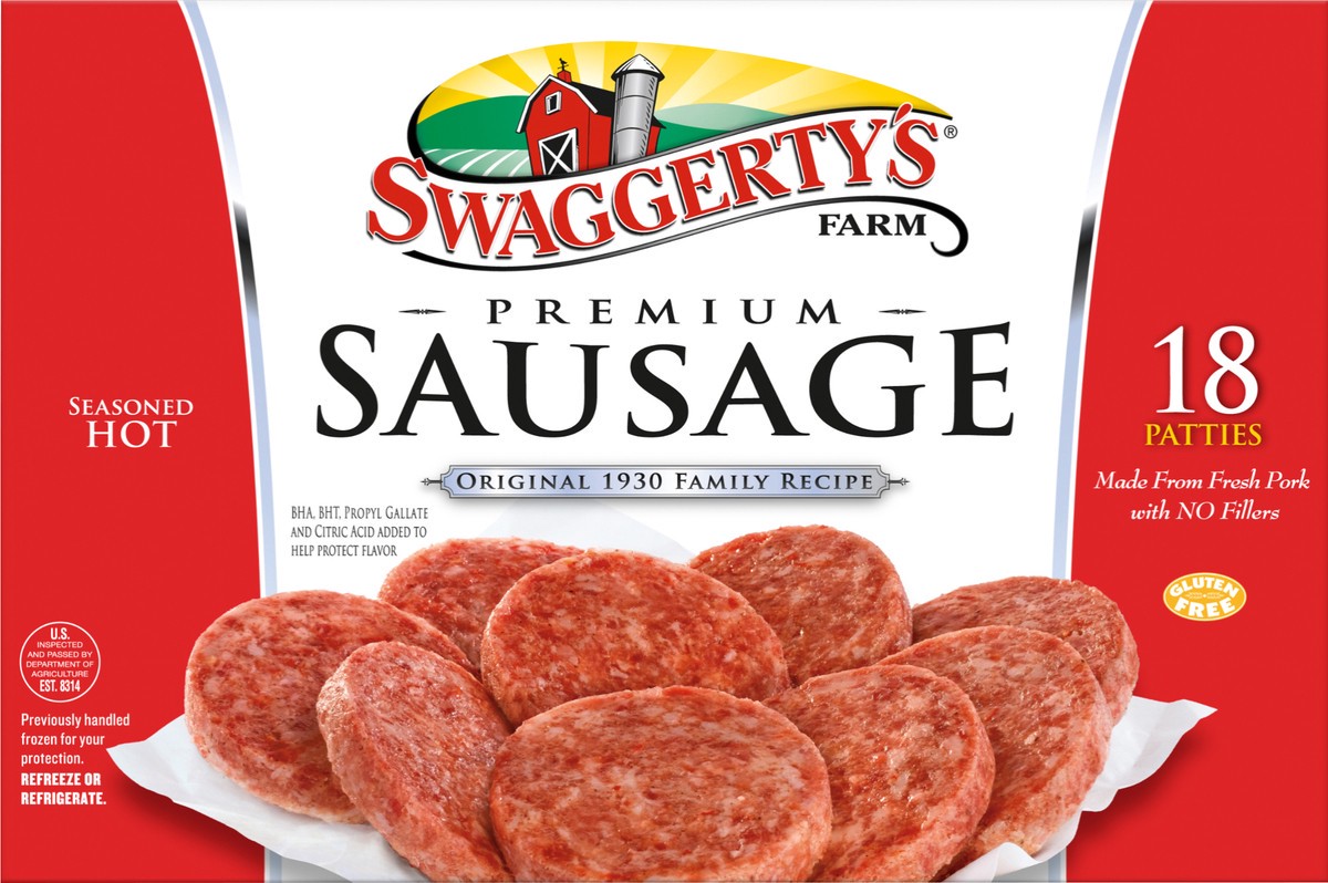 slide 9 of 9, Swaggerty's Farm Sausage Patties, Seasoned Hot, Premium, 27 oz