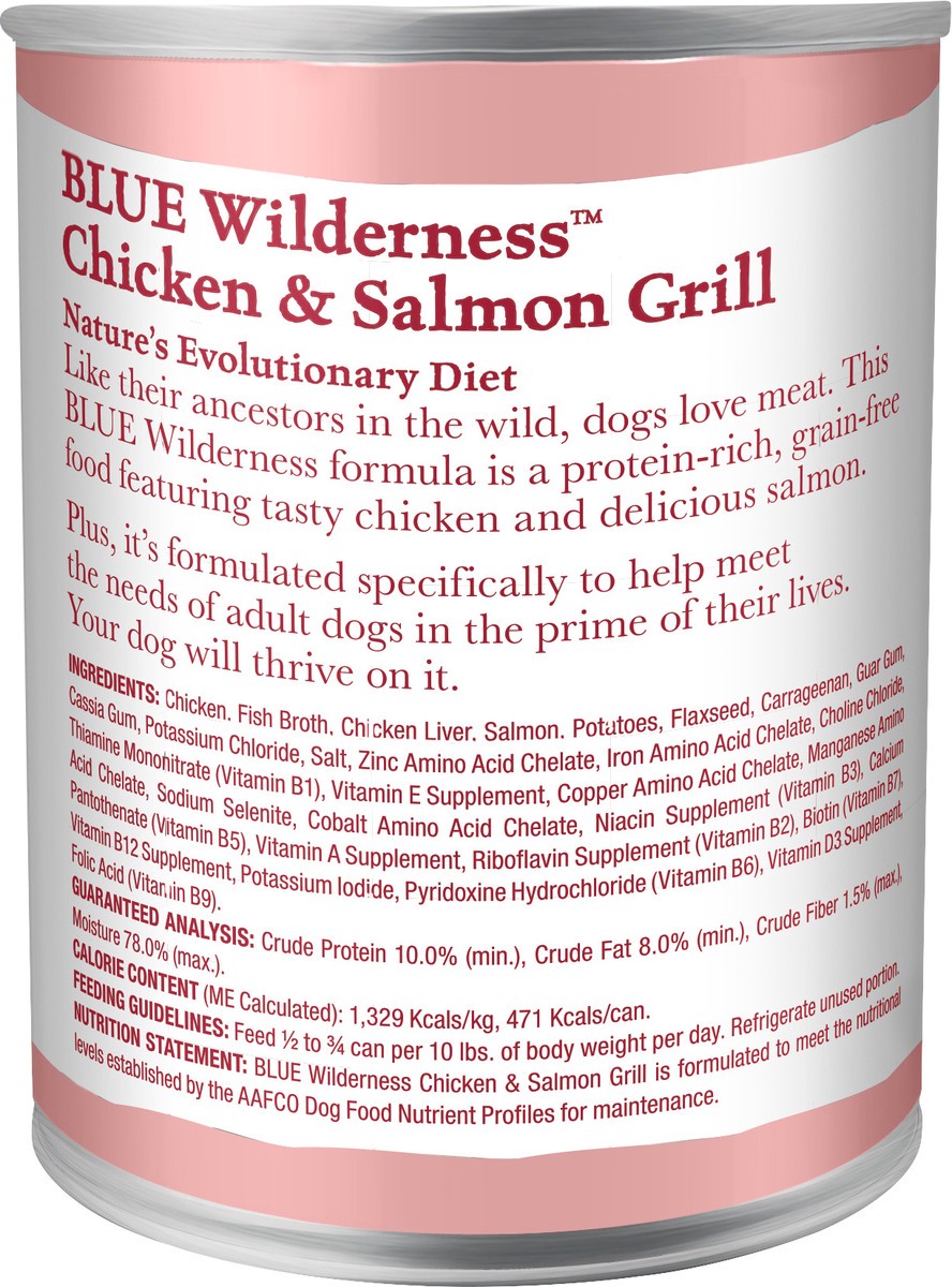 slide 6 of 6, Blue Buffalo Wilderness High Protein, Natural Adult Wet Dog Food, Salmon & Chicken Grill 12.5-oz Can, 12.5 oz