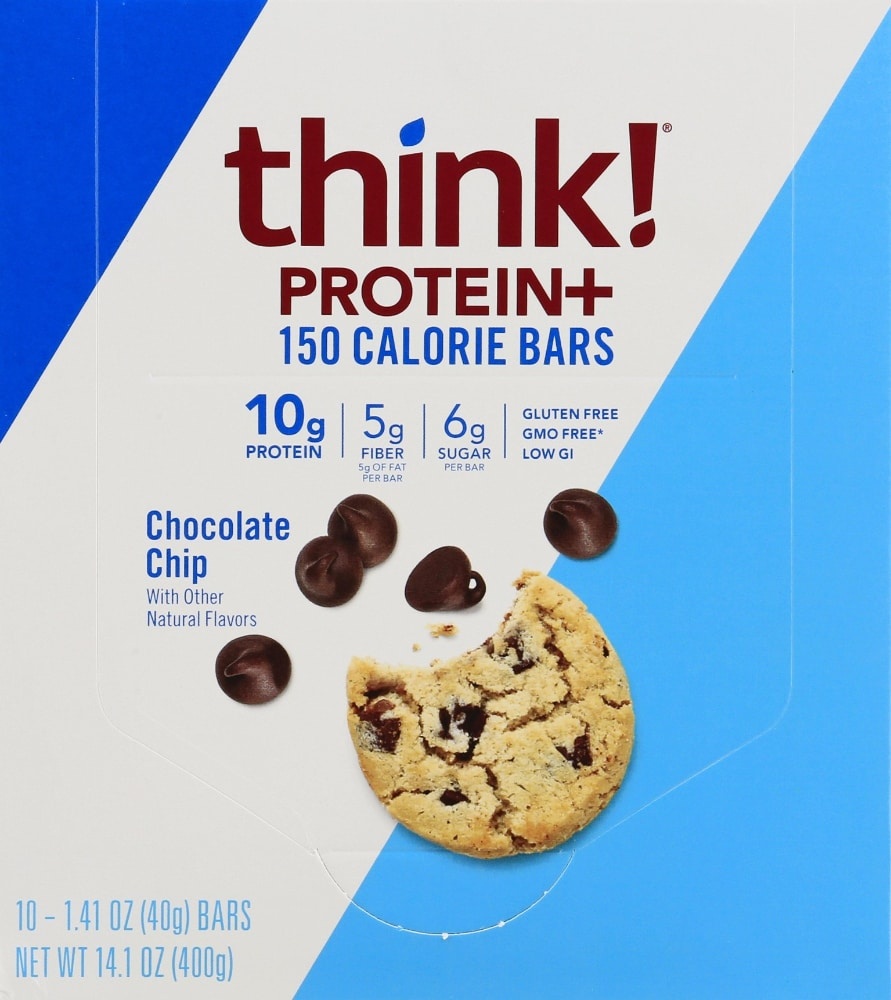 slide 1 of 1, think! Think Protein+ Bars, Chocolate Chip 10-1.41 Oz, 10 ct