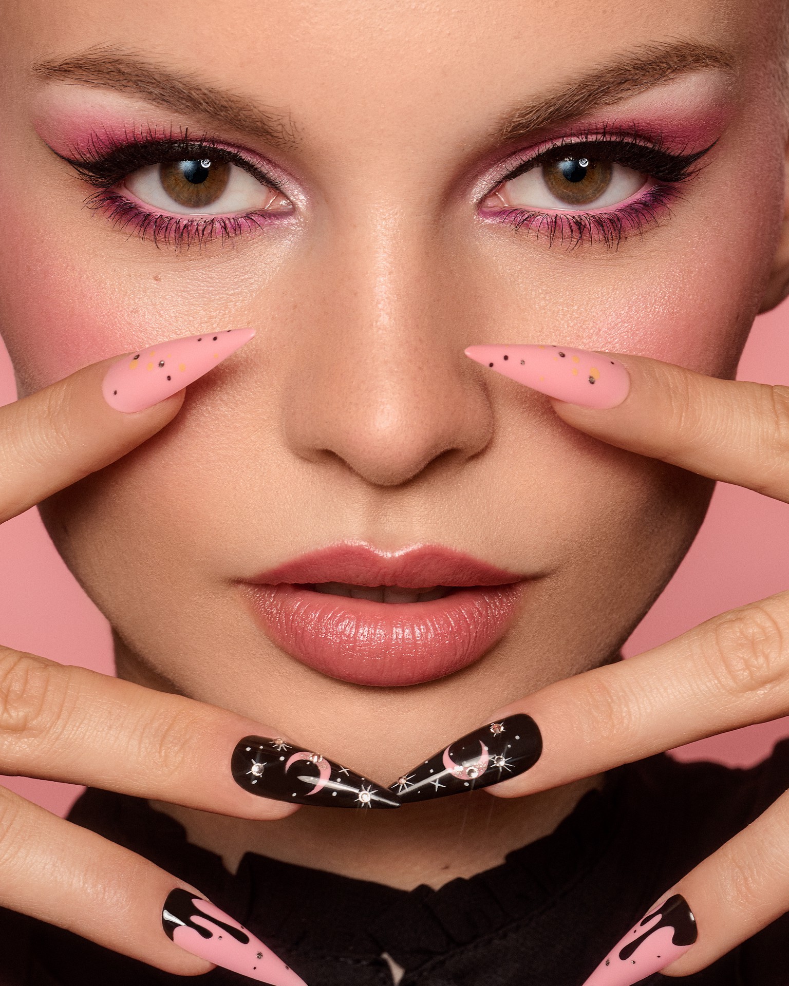 slide 2 of 5, KISS Voguish Fantasy Halloween Press-On Nails, Black & Pink, X-Long, Stiletto, 31 Ct., 1 ct