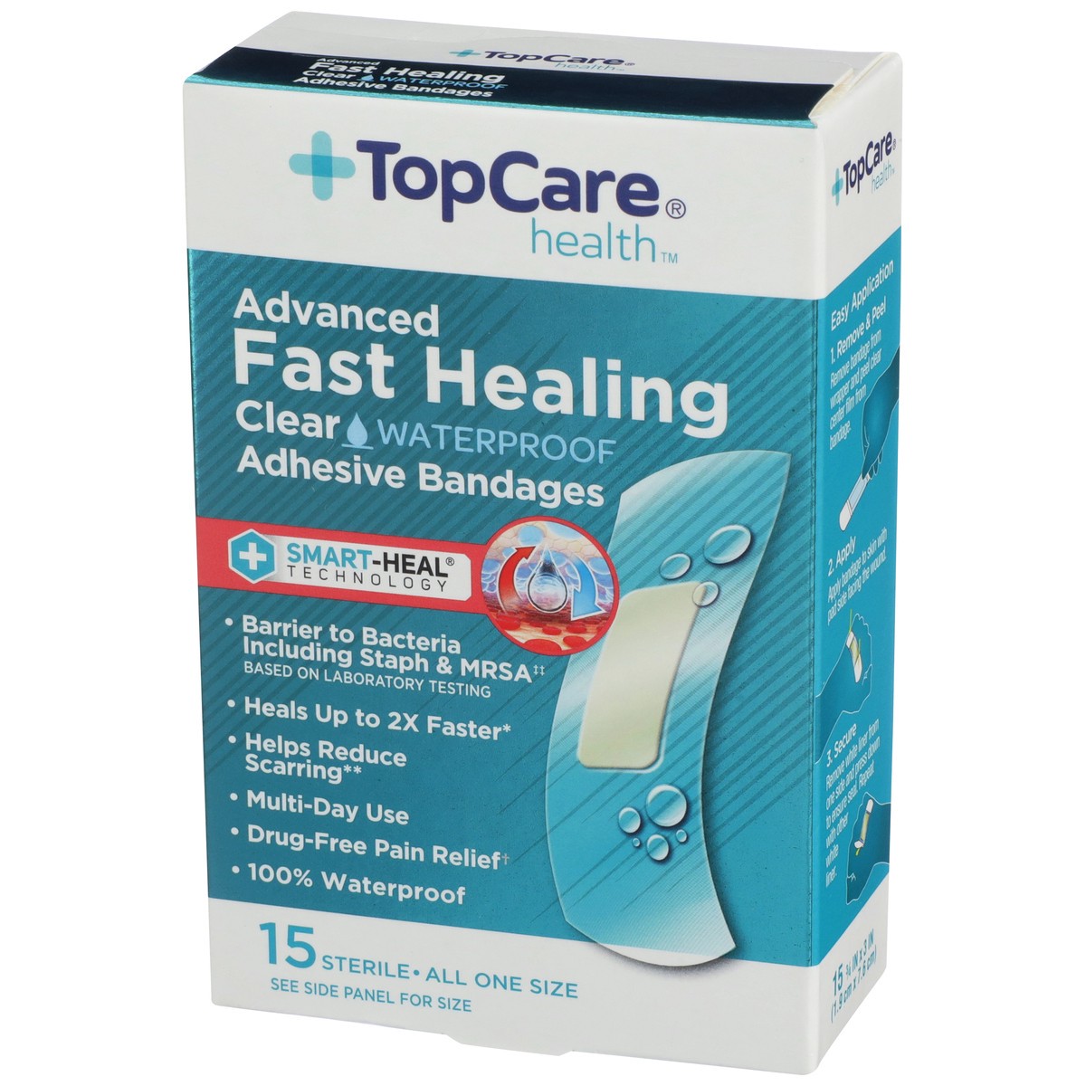 slide 6 of 8, TopCare Sterile Advanced Fast Healing Waterproof First Aid Antiseptic All One Size Adhesive Bandages, Clear, 15 ct