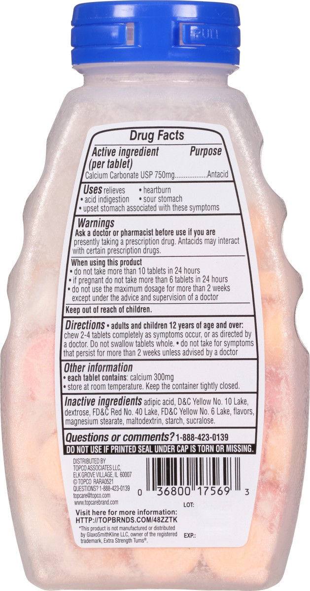 slide 5 of 9, Topcare Antacid Tabs Xs Tropical, 96 ct