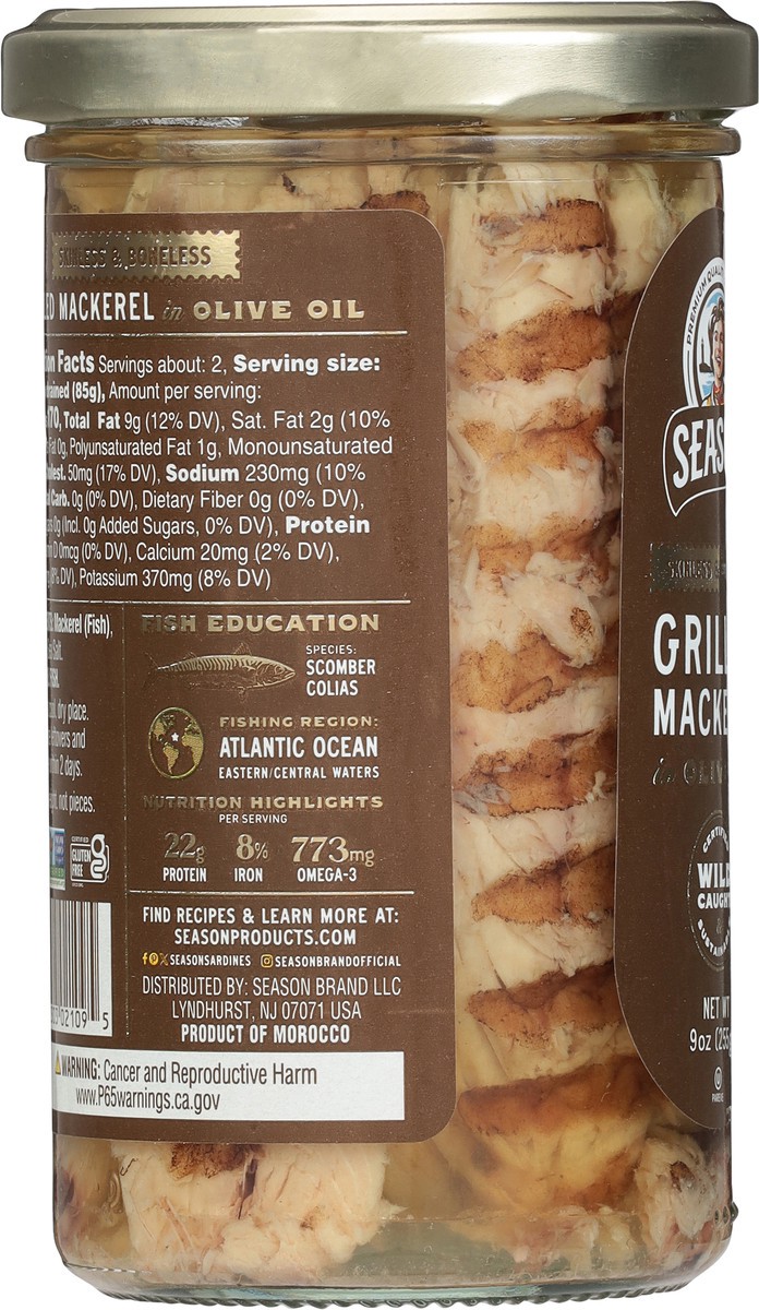 slide 11 of 15, Season Skinless & Boneless Grilled Mackerel in Olive Oil 9 oz, 9 oz