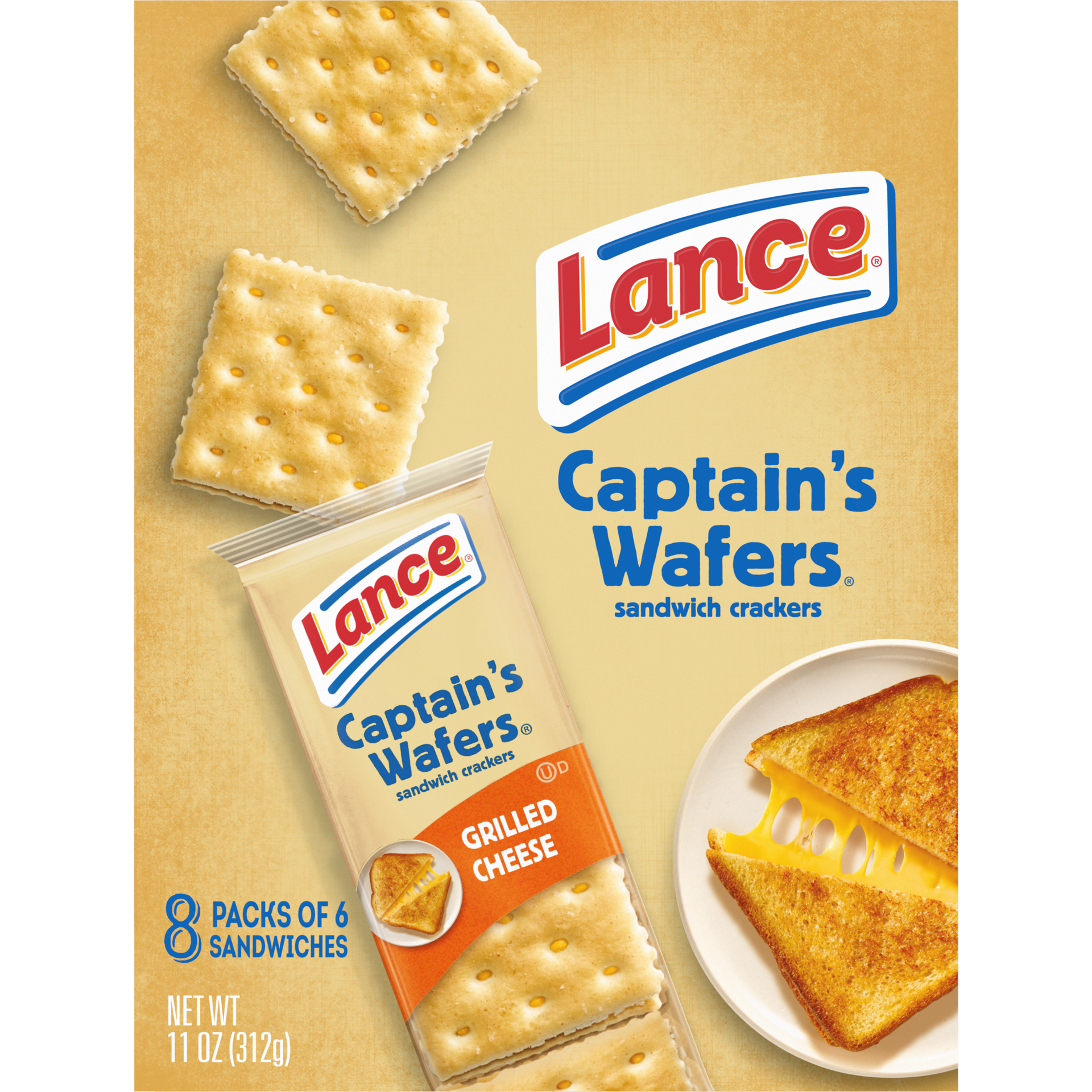 slide 5 of 5, Lance Sandwich Crackers, Captain's Wafer Grilled Cheese, 8 Individual Packs, 6 Sandwiches Each, 8 ct