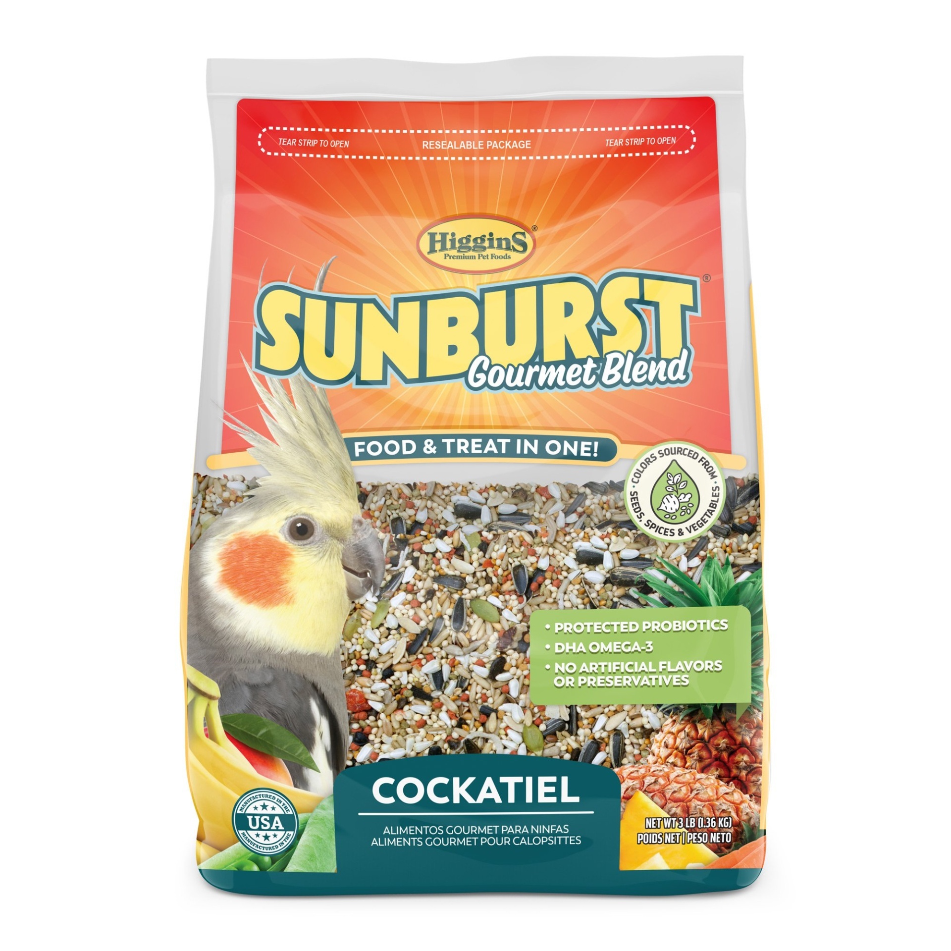 slide 1 of 1, Higgins Sunburst Gourmet Food Mix for Cockatiels, 3 lb