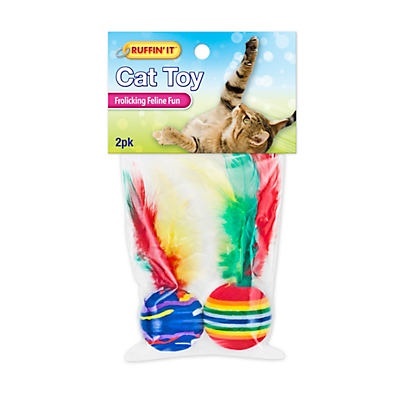 slide 1 of 1, Ruffin' It Feathered Foam Balls Cat Toy, Colors Vary, 2 ct