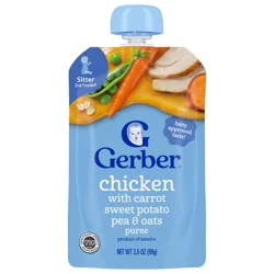 Gerber Stage 2 Baby Food, Carrot Sweet Potato Chicken & Peas, Baby Food Pouches, Puree