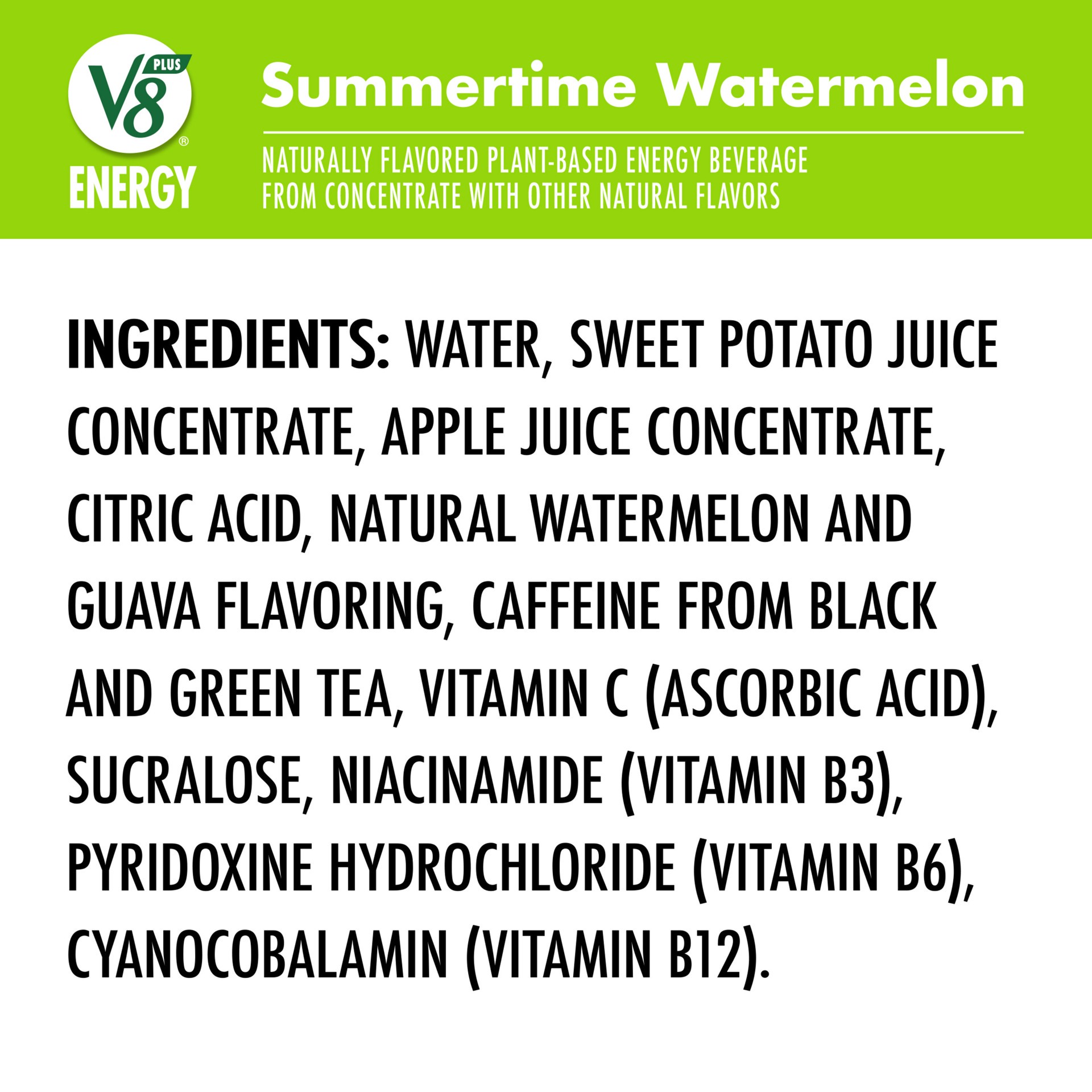 slide 4 of 8, V8 +Energy Limited Edition Summertime Watermelon Juice Energy Drink, 8 fl oz Can (6 Pack), 48 oz