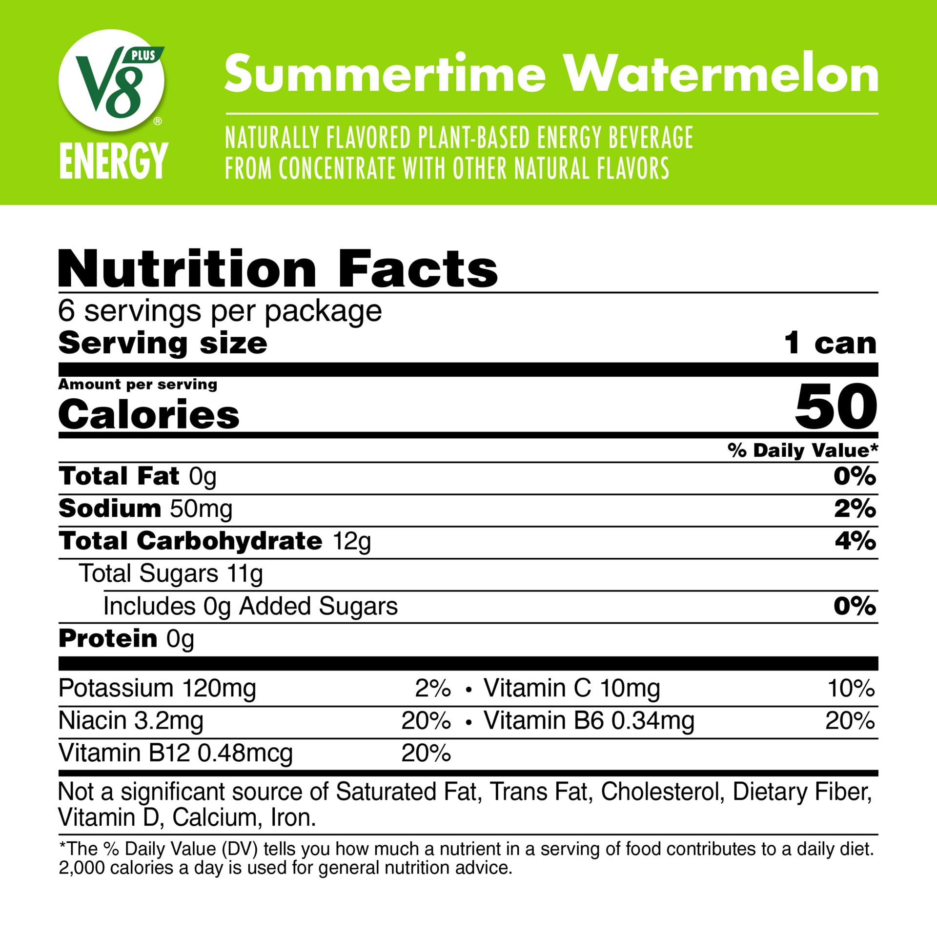 slide 5 of 8, V8 +Energy Limited Edition Summertime Watermelon Juice Energy Drink, 8 fl oz Can (6 Pack), 48 oz