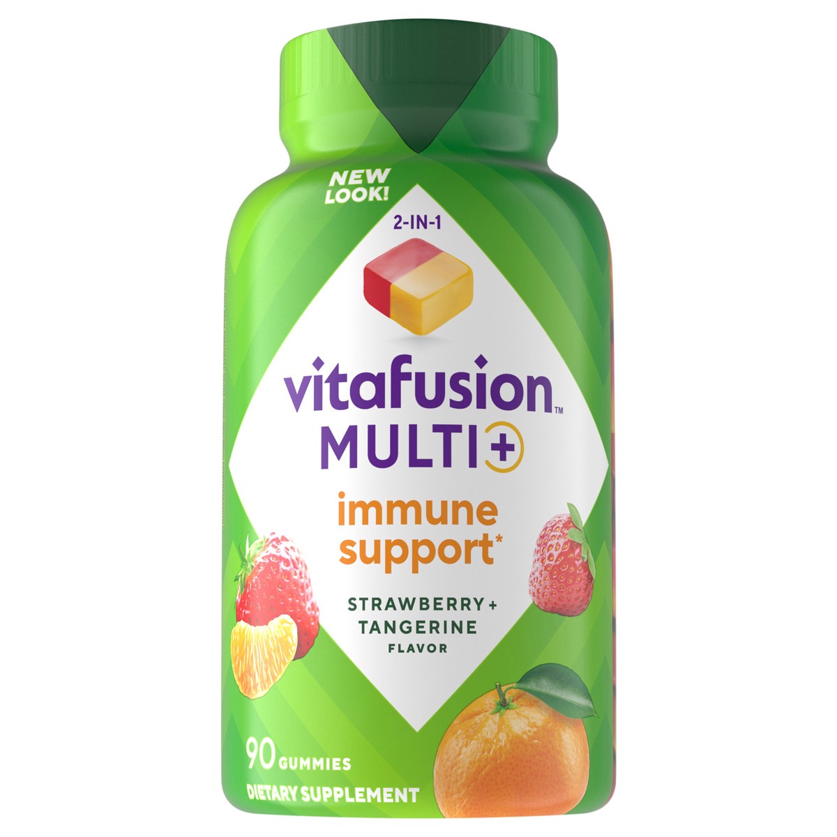 slide 1 of 12, vitafusion Multi+ Immune Support* – 2-in-1 Benefits & Flavors – Adult Gummy Vitamins with Vitamin C, Zinc, Daily Multivitamins, 90 Count, 90 ct
