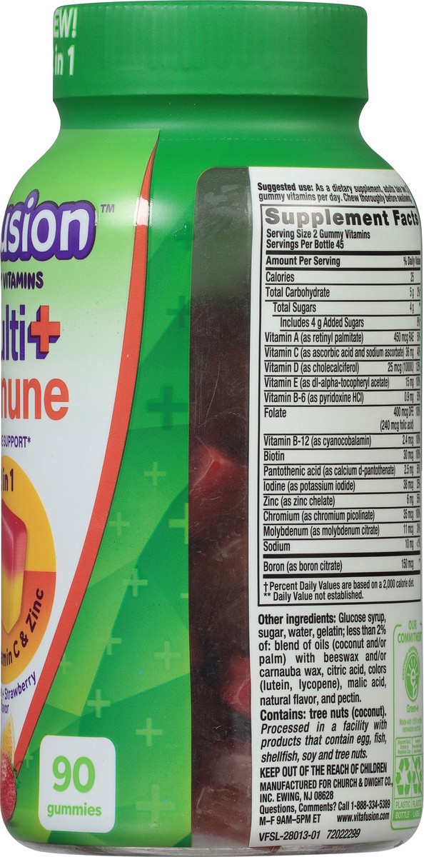 slide 10 of 12, vitafusion Multi+ Immune Support* – 2-in-1 Benefits & Flavors – Adult Gummy Vitamins with Vitamin C, Zinc, Daily Multivitamins, 90 Count, 90 ct
