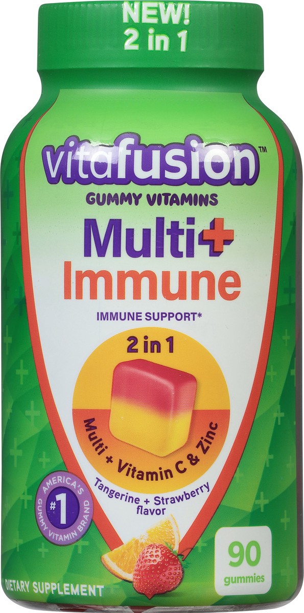 slide 5 of 12, vitafusion Multi+ Immune Support* – 2-in-1 Benefits & Flavors – Adult Gummy Vitamins with Vitamin C, Zinc, Daily Multivitamins, 90 Count, 90 ct