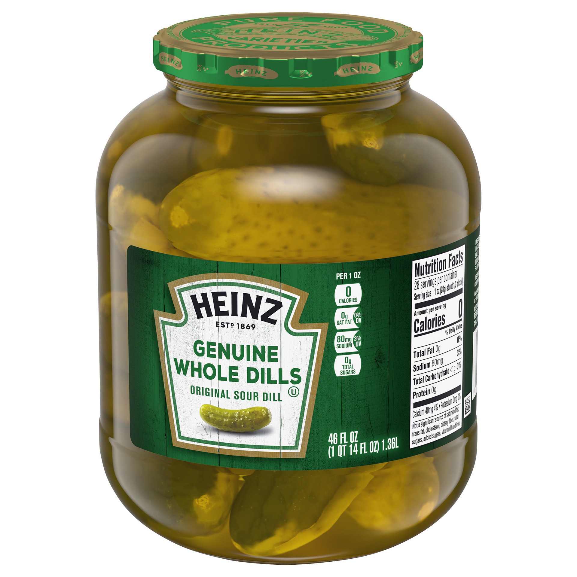 slide 2 of 5, Heinz Genuine Whole Original Sour Dill Pickles, 46 fl oz Jar, 46 fl oz