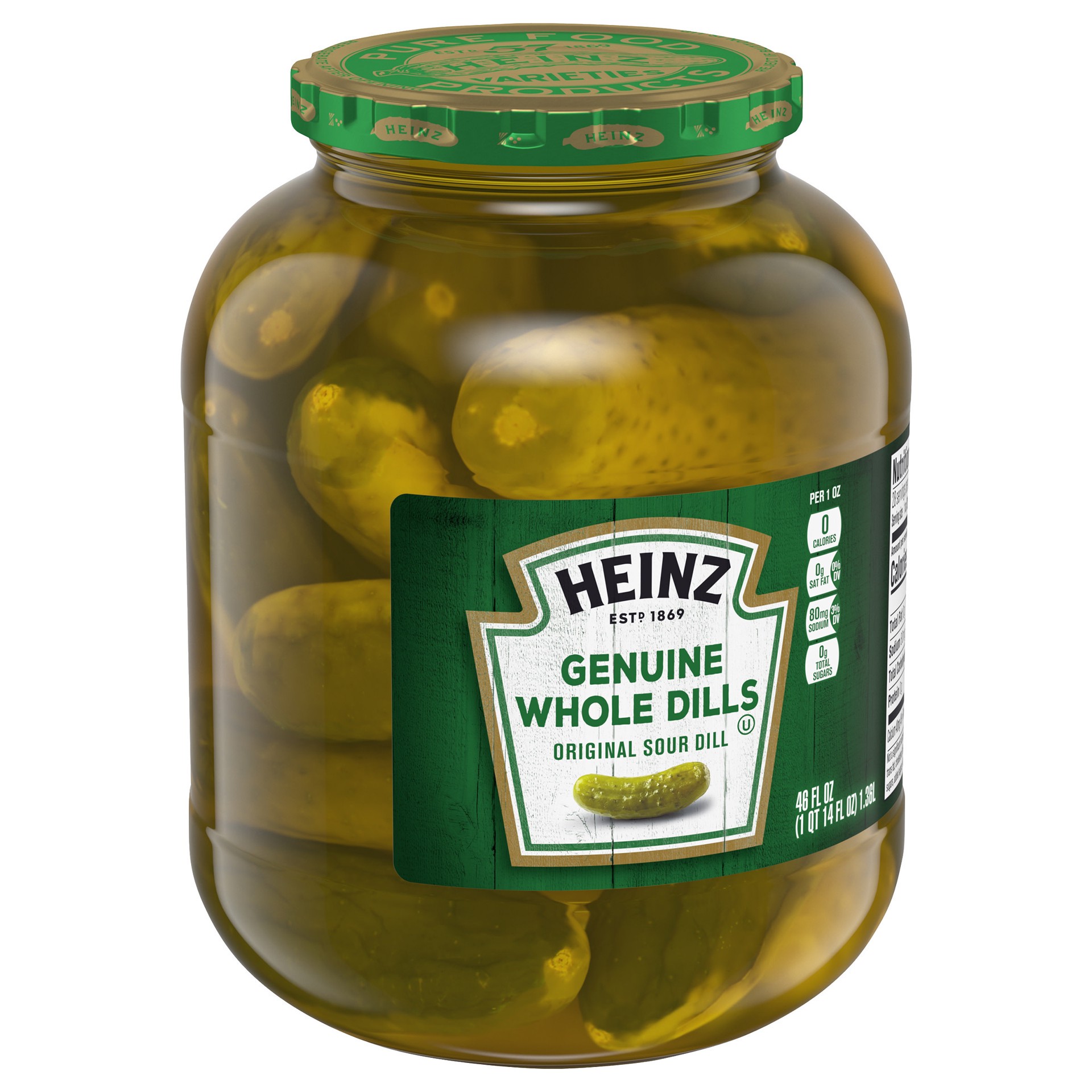 slide 3 of 5, Heinz Genuine Whole Original Sour Dill Pickles, 46 fl oz Jar, 46 fl oz