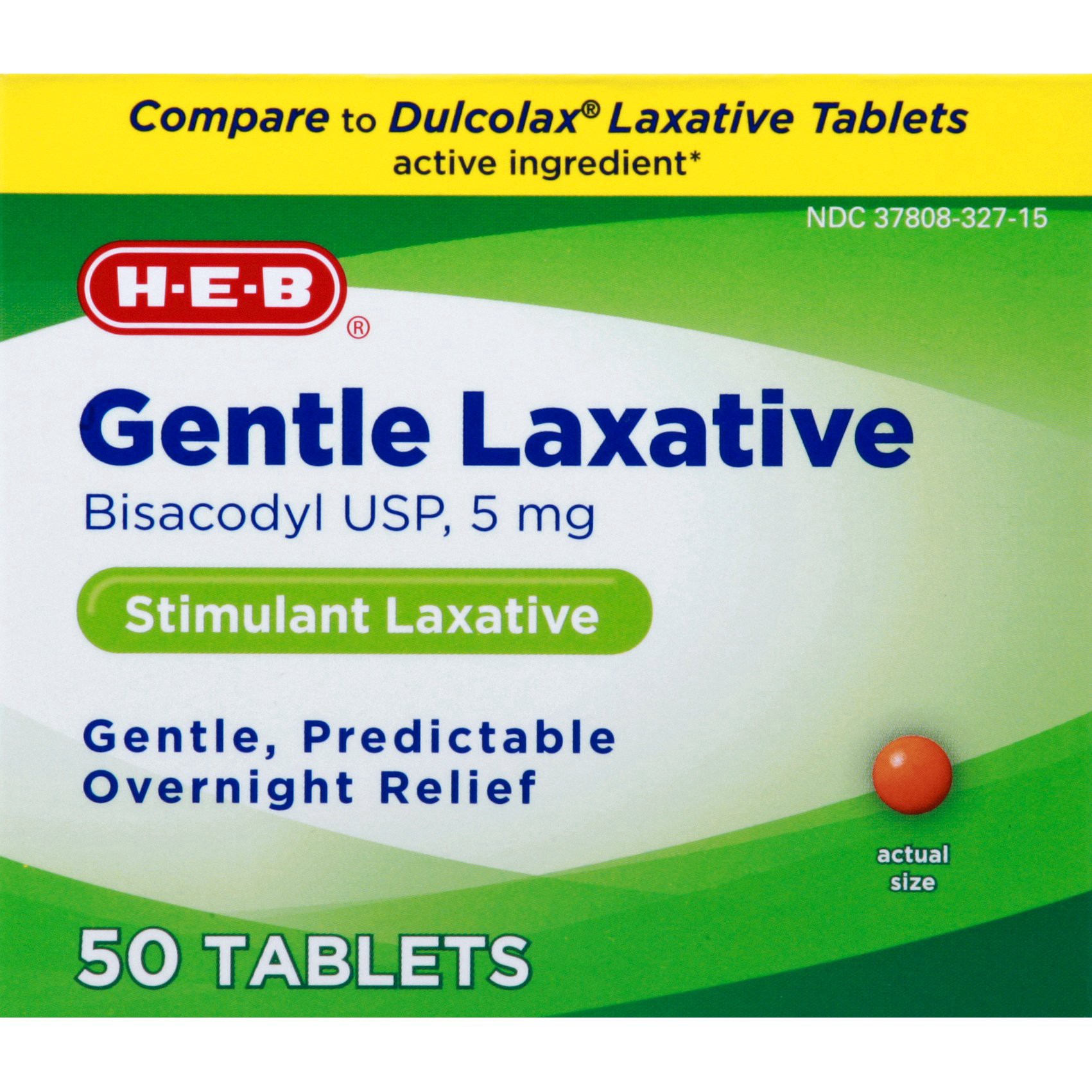 slide 1 of 1, H-E-B Gentle Laxative Bisacodyl Tablets - 5 mg, 50 ct