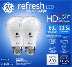 GE 2 Pack 60 W HD LED A19 Refresh Light Bulbs 2 ea