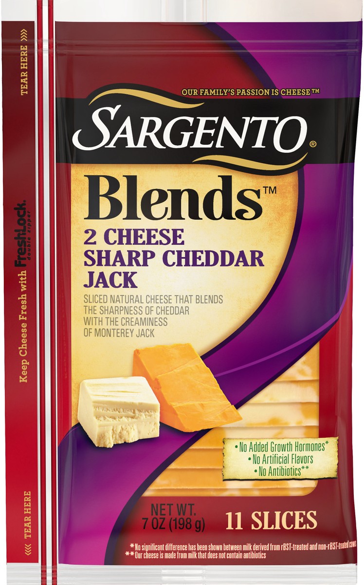 slide 2 of 13, Sargento Blends 2 Cheese Sharp Cheddar Jack Sliced Cheese 7 oz. Pack, 7 oz