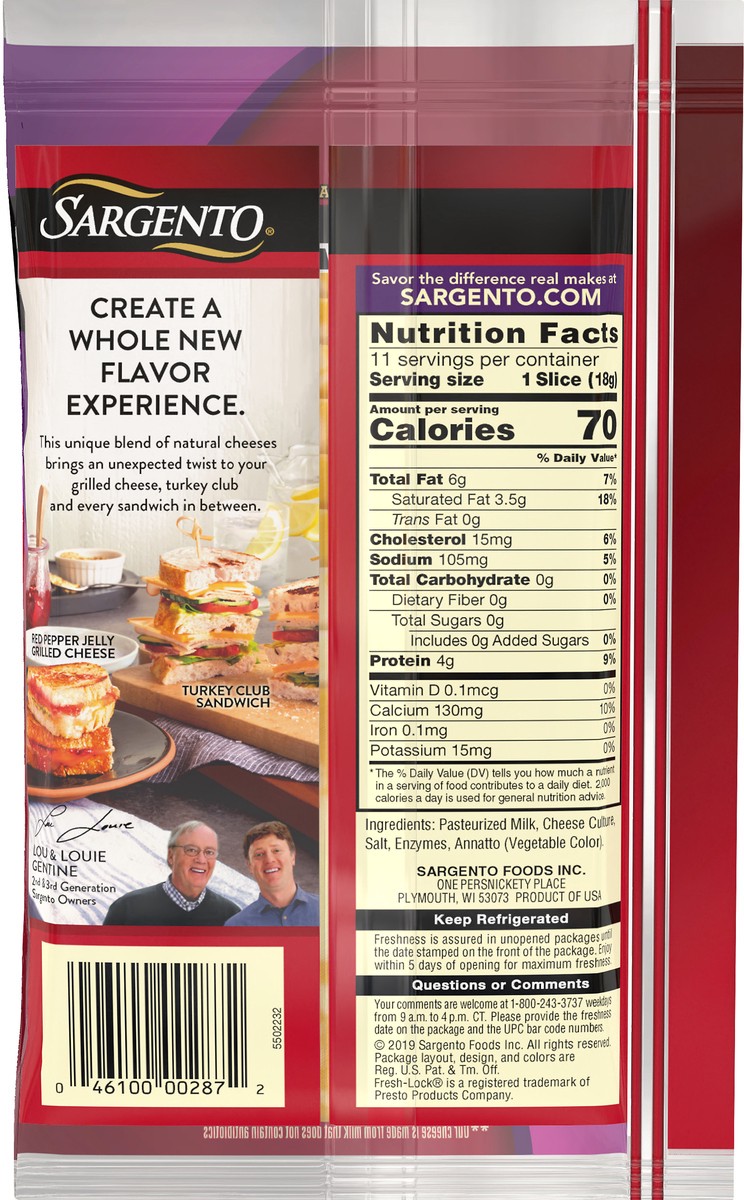 slide 6 of 13, Sargento Blends 2 Cheese Sharp Cheddar Jack Sliced Cheese 7 oz. Pack, 7 oz