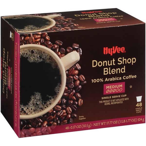 slide 1 of 1, Hy-vee Medium Roast Donut Shop Blend 100% Arabica Coffee Single Serve Cups - 48 ct, 48 ct