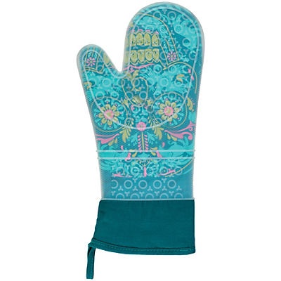 slide 1 of 1, Destination Holiday Day Of The Dead Teal Silicone Oven Thumb Mitt, 1 ct