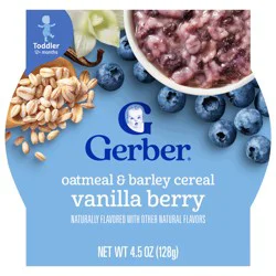 Gerber Vanilla Berry Oatmeal & Barley Cereal Toddler Meals, 4.5oz Tray