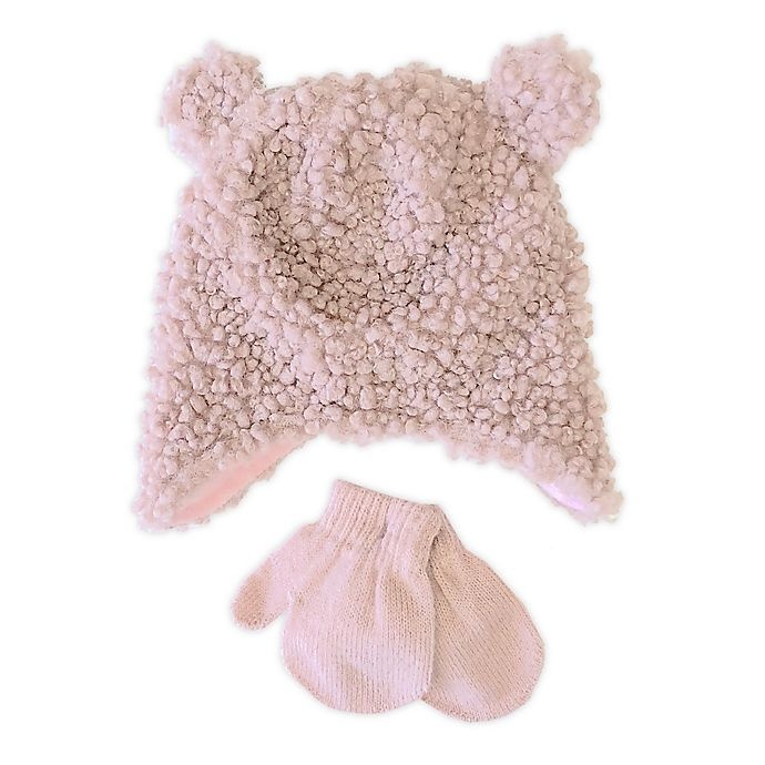 slide 1 of 1, Toby Fairy Newborn Sherpa Bear Hat and Mitten Set - Pink, 2 ct