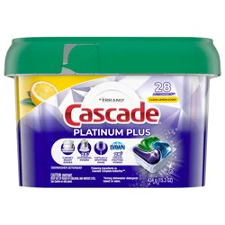 Cascade Platinum Plus Dishwasher Pods, Dishwasher Detergent, Dish Detergent Soap, Lemon, 26 Count
