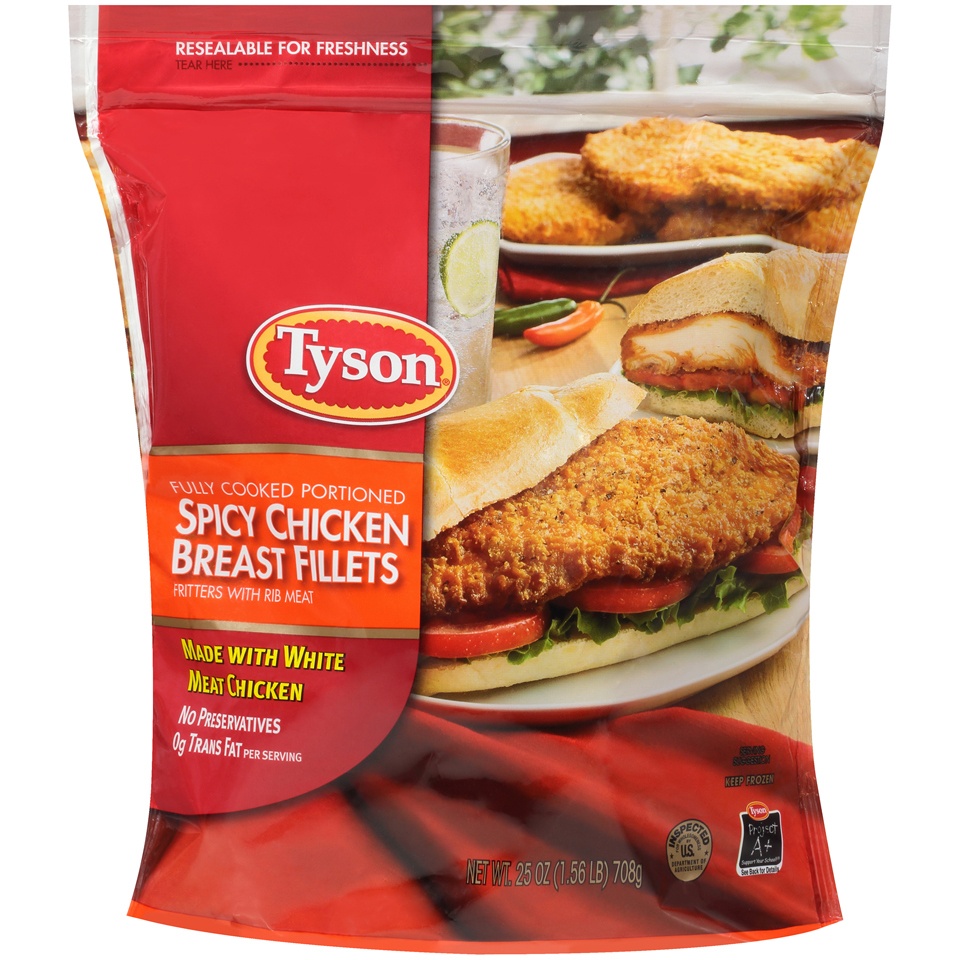 slide 1 of 6, Tyson Fully Cooked Portioned Spicy Chicken Breast Fillets, 25 oz