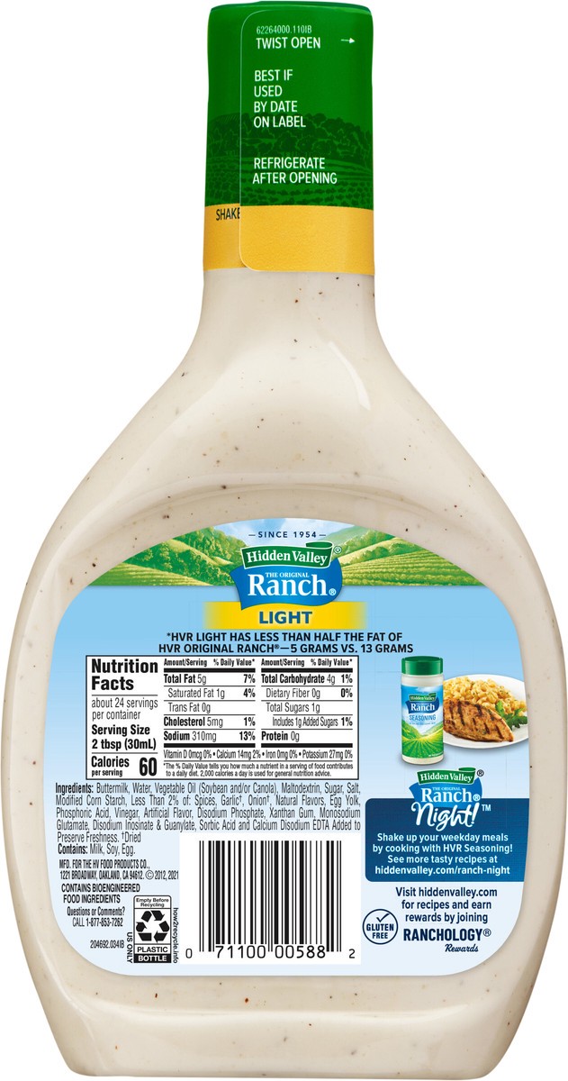 slide 9 of 9, Hidden Valley Original Ranch Light Salad Dressing & Topping, Gluten Free - 24 Ounce Bottle, 24 fl oz