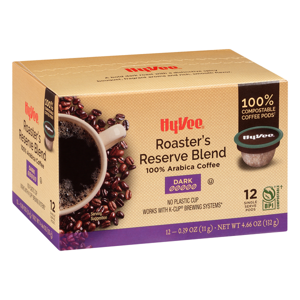 slide 1 of 1, Hy-Vee Coffee Roaster's Reserve Blend Single Serve Pods - 4.66 oz, 4.66 oz